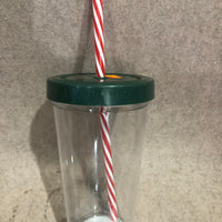 Gobelet transparent Starbucks de 15 oz avec couvercle vert et paille rouge et blanche