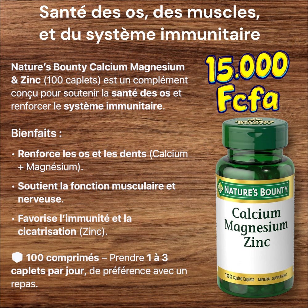 Nature's Bounty Calcium Magnésium Zinc Caplets Santé Immune 100 Compte DLC: 11/27