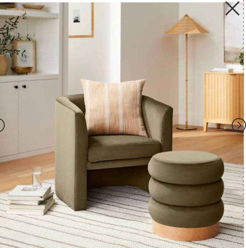 Clarkdale Channel Tufted Ottoman with Wood Base - Threshold designed with Studio McGee