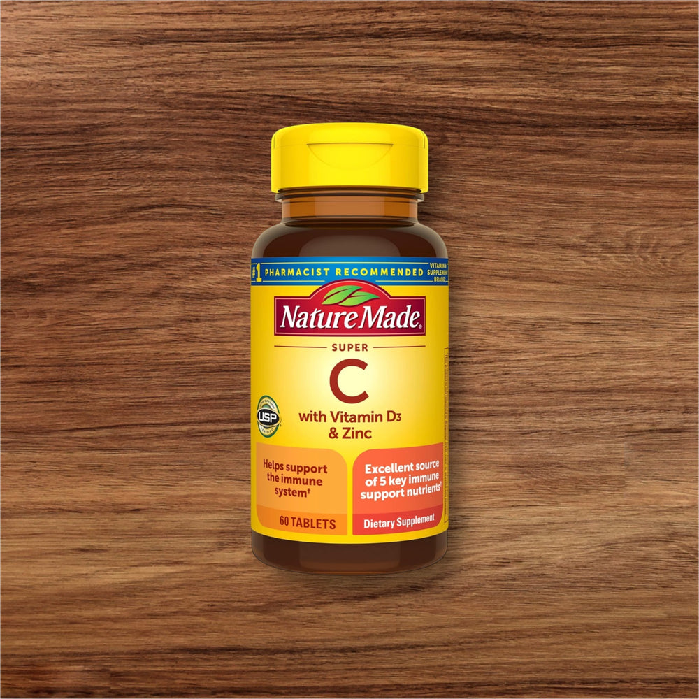 Nature Made Super C avec vitamine D3 et zinc, complément alimentaire pour le soutien immunitaire, 60 comprimés, approvisionnement de 60 jours