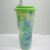 Gobelet en plastique avec couvercle, bec rétractable, motif feuille, sans BPA