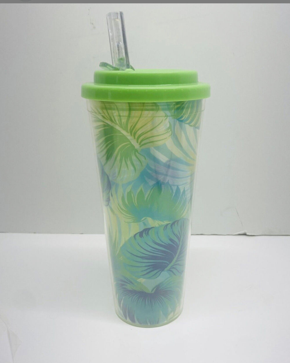 Gobelet en plastique avec couvercle, bec rétractable, motif feuille, sans BPA