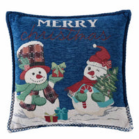 Mainstays 17" x 17" Farmhouse, Contemporary, Traditional Blue, Red, White, Multi-color Snowman Chenille Decorative Pillow , ( 2 Count)