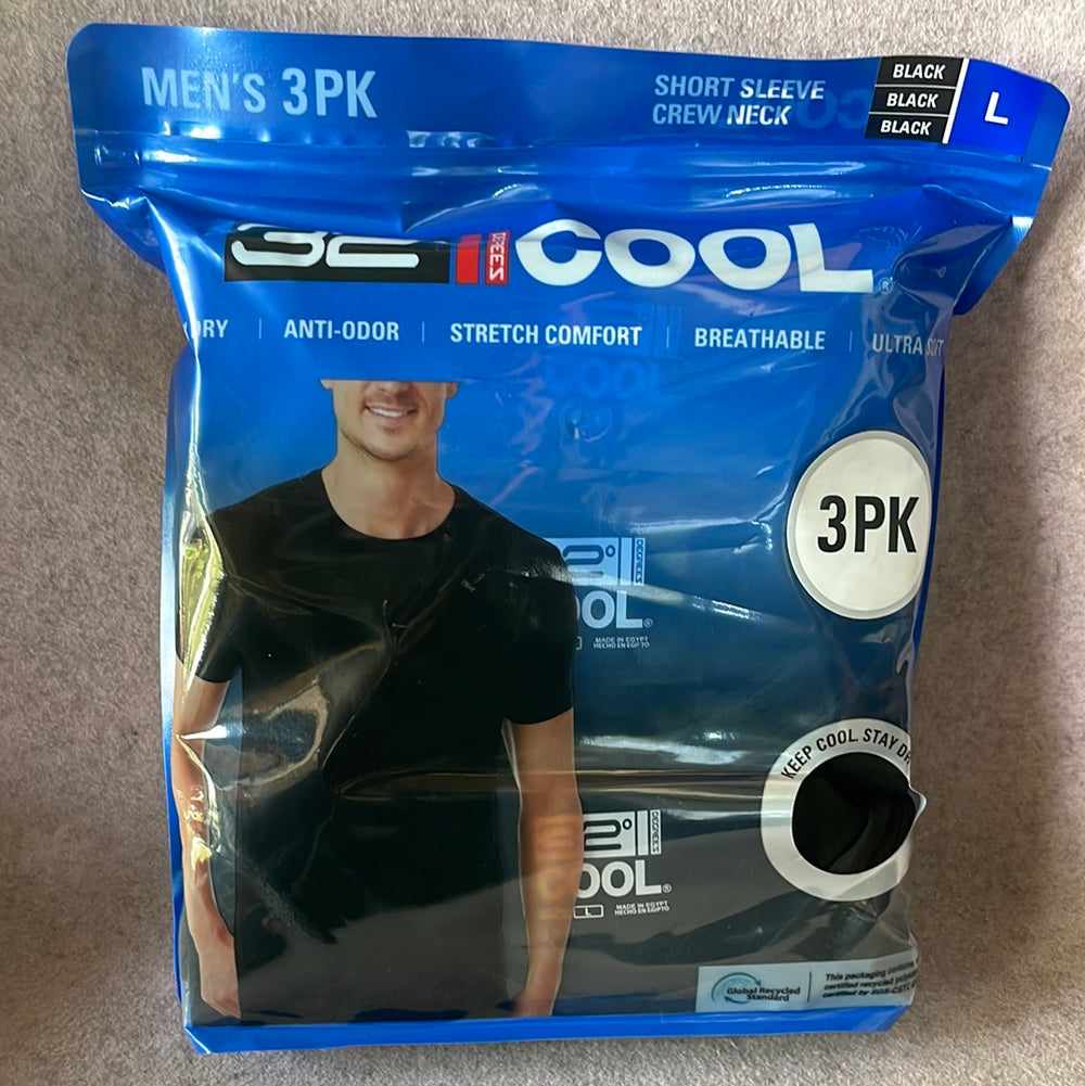 3-pack 32 Degrees Cool Men's Crew Neck Short Sleeve T-Shirt L Black