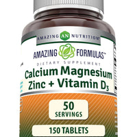 Amazing Formulas Calcium Magnesium Zinc + D3 Supplement | 150 Tablets | Non-GMO | Gluten-Free | Made in USA