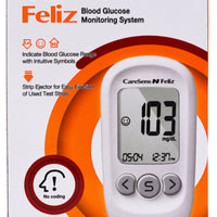 CareSens N Feliz Blood Glucose Monitoring Kit with 100 Blood Sugar Test Strips, 100 Lancets, 1 Blood Glucose Meter, 1 Lancing Device, 1 Control Solution, Travel Case for Diabetes Testing Kit
