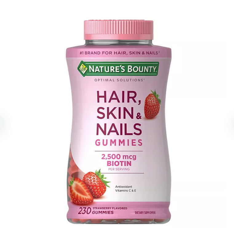 Nature's Bounty Gummies vitaminés pour cheveux, peau et ongles avec biotine 230 ct. DLC: Août26