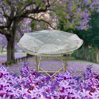 
              Table basse Round Glass Coffee Table Gold Table with Golden Metal Frame
            