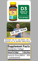 
              Nature Made Extra Strength Vitamin D3 5000 IU (125 mcg) Softgels, Dietary Supplement for Bone and Immune Health Support, 100 Count DLC: SEPT25
            