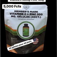 Vitamin C + Zinc 500 mg. Capsules, 40ct.