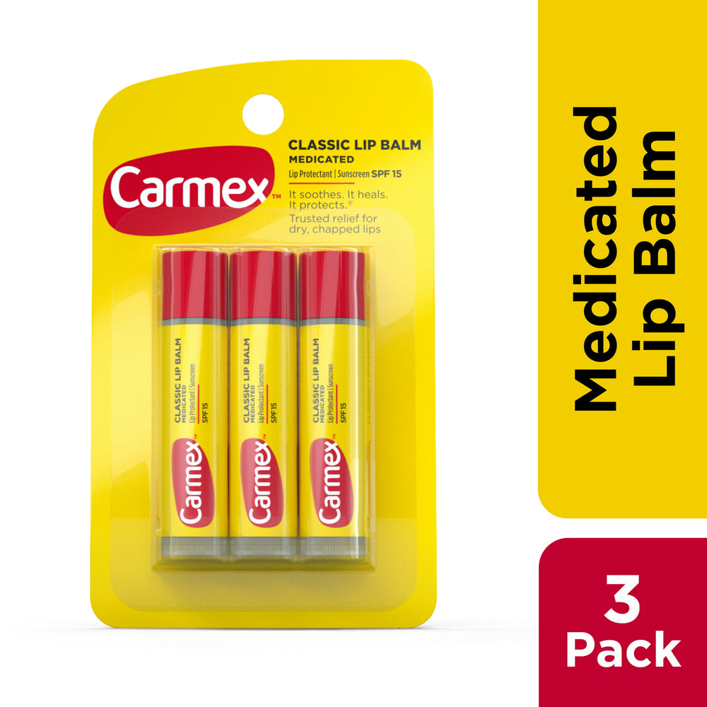 Carmex Classic Medicated Lip Balm Sticks, Lip Moisturizer, SPF 15, 3 Count (1 Pack of 3)
