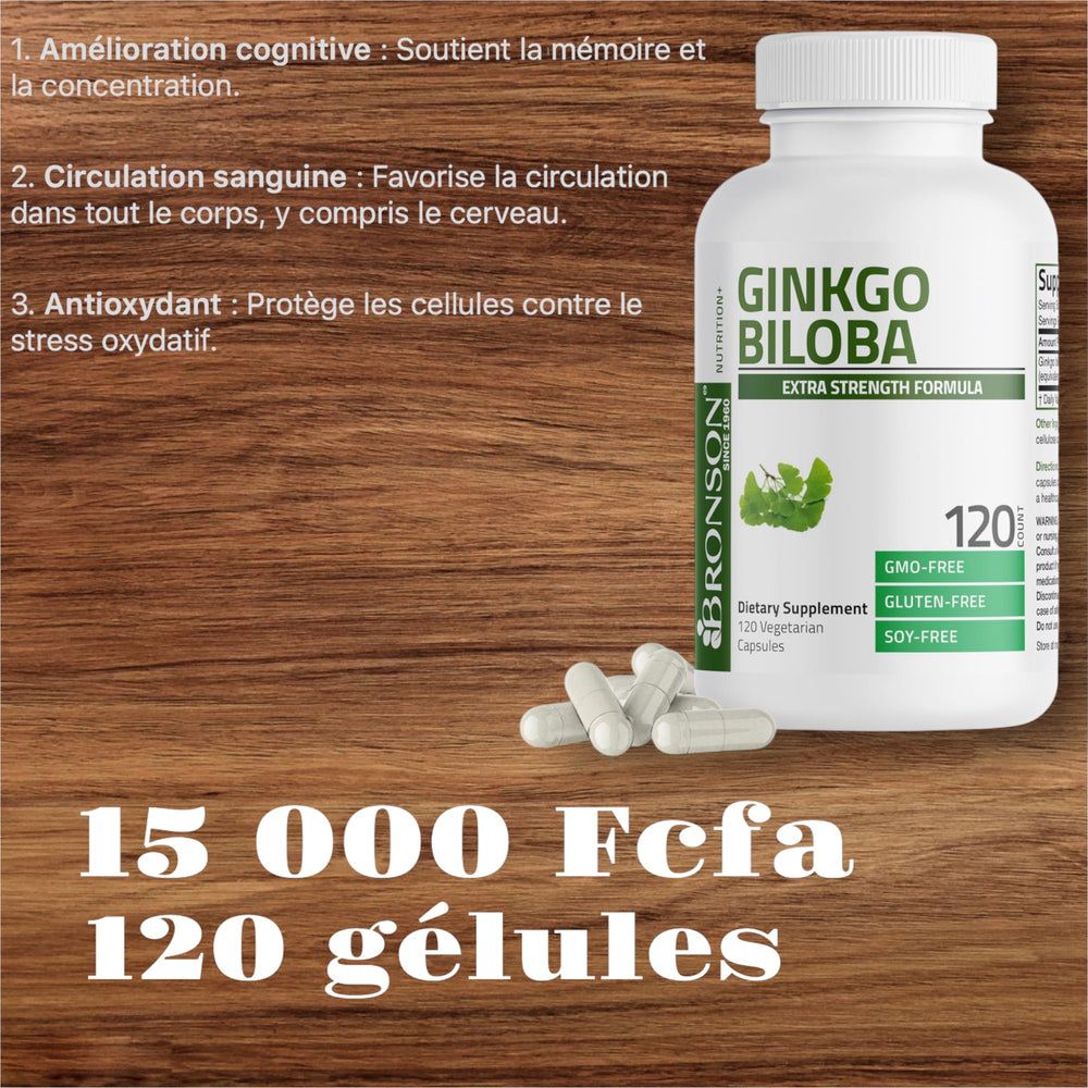 Bronson Ginkgo Biloba Extra Supports Brain Function & Memory Support, 120 Vegetarian Capsules