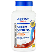 Equate Calcium Citrate + D3 Petites Tablets Dietary Supplement, 200 Count