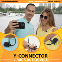 PowerDeWise Professional Grade 2 Lavalier Clip-On Microphones Set for Dual Interview