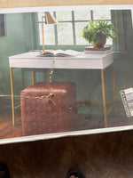 
              Loring Wood Writing Desk with Drawers and Charging Station White/Gold - Threshold
            