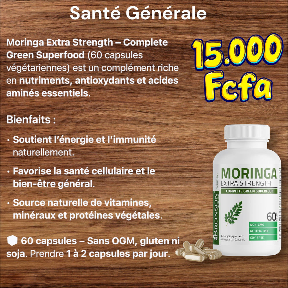 Bronson Moringa Extra Strength Complete Green Superfood, Non-GMO, 60 Vegetarian Capsules DLC: 07/2026