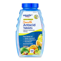 
              Equate Extra Strength Smooth Chewable Antacid Tablets, Assorted Fruits, Over-the-Counter, 140 Count DLC: Juin24
            