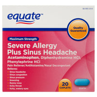 (Equate Maximum Strength Severe Allergy Plus Sinus Headache Caplets, 20 Count