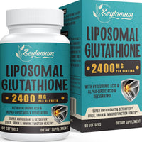2400MG Liposomal Glutathione Softgels with Hyaluronic Acid & Resveratrol – Detox, Brain & Immune Support (60 Softgels)
