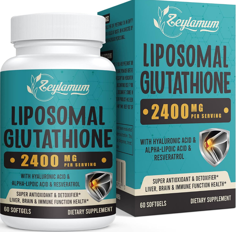 2400MG Liposomal Glutathione Softgels with Hyaluronic Acid & Resveratrol – Detox, Brain & Immune Support (60 Softgels)