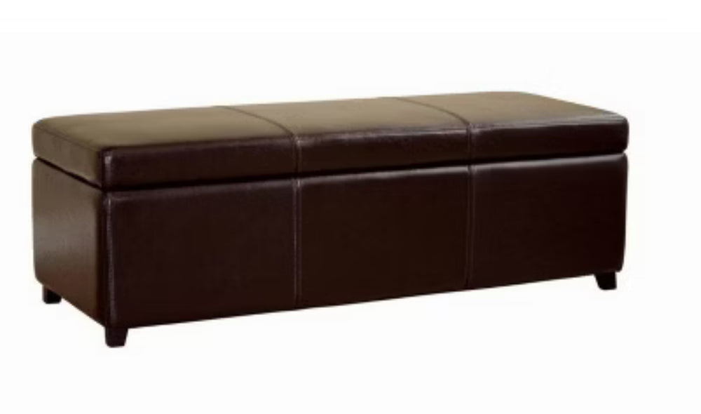Full Faux Leather Storage Bench Ottoman with Stitching Dark Brown - Baxton Studio
