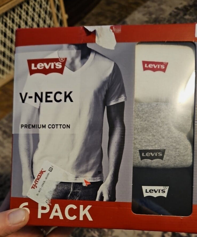 NIB Levis 6 Pack Mens V-Neck Premium Cotton T-SHIRTS L White Grey Black
