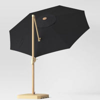 11'x11' Offset Patio Umbrella Black - Light Wood Pole - Threshold