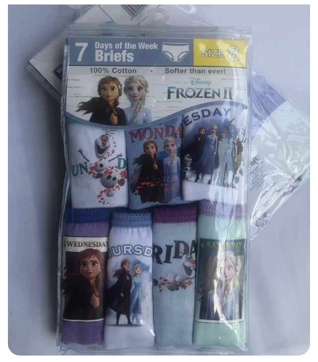 Disney’s Frozen  7 Days of the Week  Girl’s Cotton Briefs/Panties~Size 8