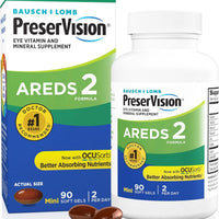 PreserVision AREDS 2 Eye Vitamin & Mineral Supplement with OCUSorb, with Lutein & Zeaxanthin From Bausch + Lomb, 90 Soft Gels (MiniGels) DLC: Juillet26