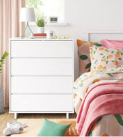 
              Modern 4 Drawer Dresser White - Room Essentials: Laminated, Streamlined, with Anti-Tip Hardware
            