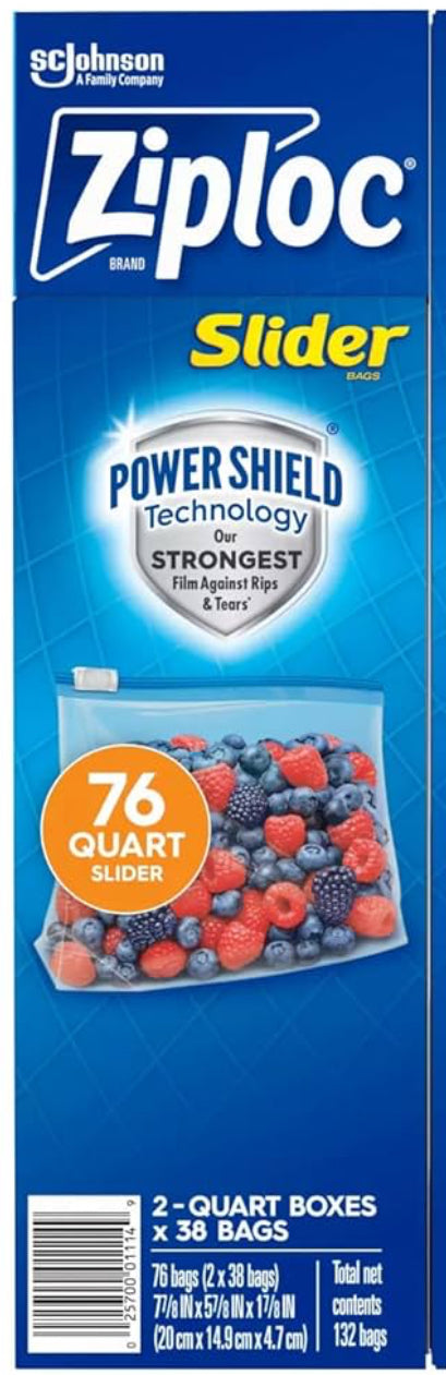 Ziploc Slider Freezer Bags Variety Power Shield Technology, 76 Quart