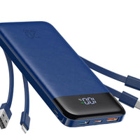 Charmast Power Bank 20000 mAh Portable Charger with Integrated Cables, 5 Outputs and 4 Inputs for iPhone 14 13 12 11 Samsung S21 S22 (Blue)