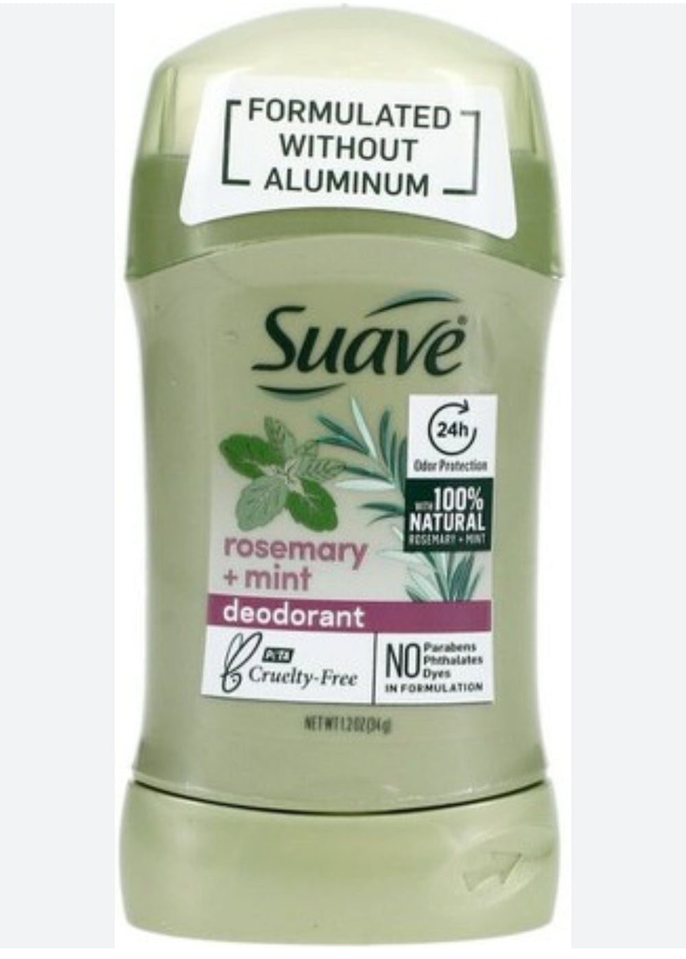 Suave Aluminum-Free Deodorant for Women, Rosemary + Mint Invisible Solid Deodorant Stick with 100% Natural Oils, 1.2 Oz Ea (34g)