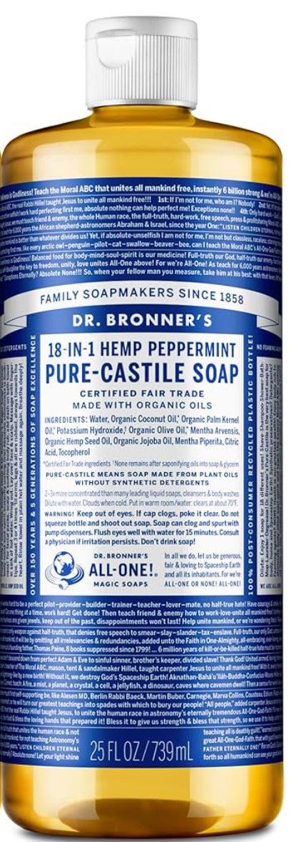 Dr. Bronner's Magic Soaps - Organic Peppermint Castile Dr Bronners Liquid Soap 25 oz/ 739ml