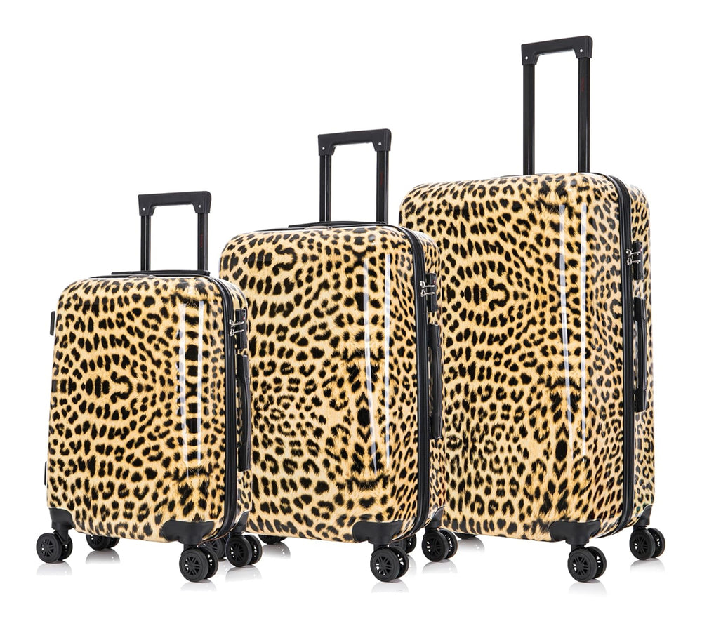 InUSA PRINTS Lightweight Hardside Large Checked Spinner Suitcase - Cheetah 3 pièces