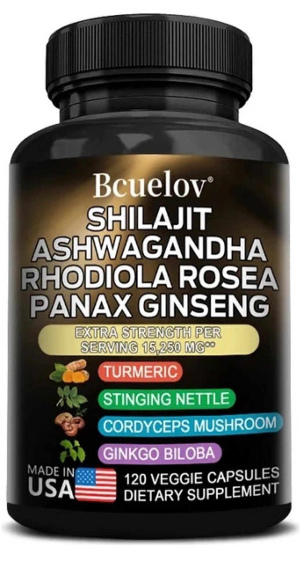 Shilajit Ashwagandha Rhodiola Rosea Panax Ginseng 120 Capsulas DLC: Janv27