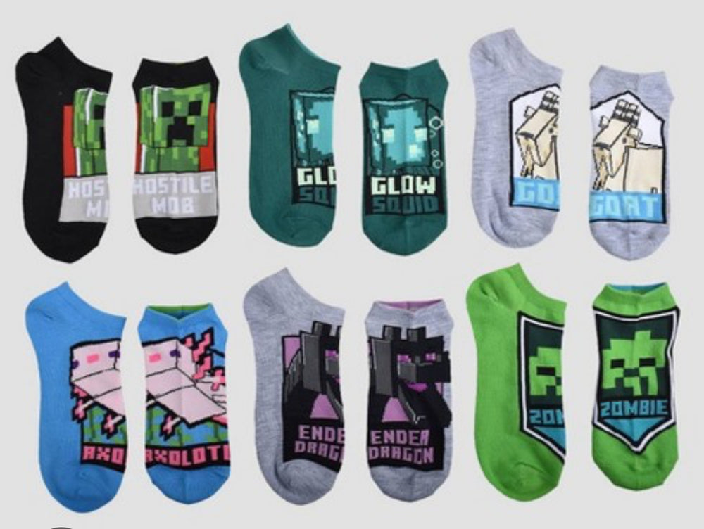 Boys' Minecraft 6pk No Show Socks - Green M/L/ MM