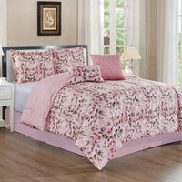 Torcello Flower Printed 5-Piece Comforter Set, Pink, King