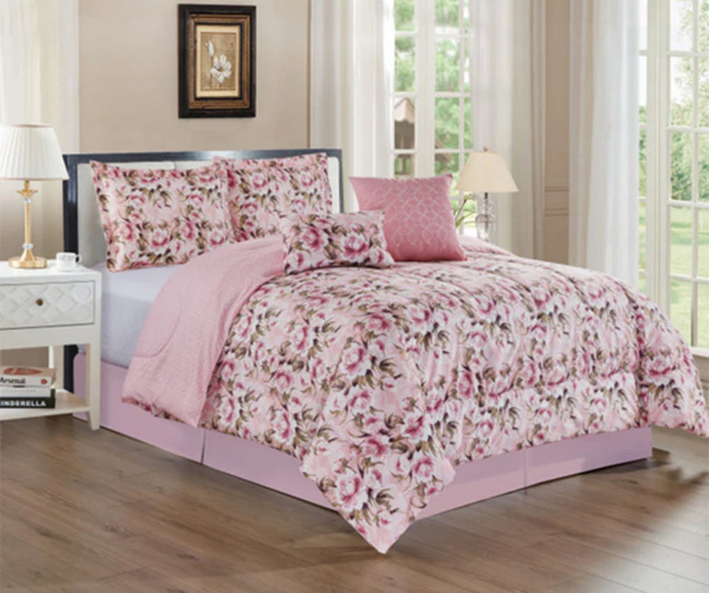 Torcello Flower Printed 5-Piece Comforter Set, Pink, King