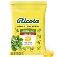 Ricola Sugar Free Lemon Mint Herbal Cough Suppressant Throat Drops, 105ct Bag DLC: 08 Mai26