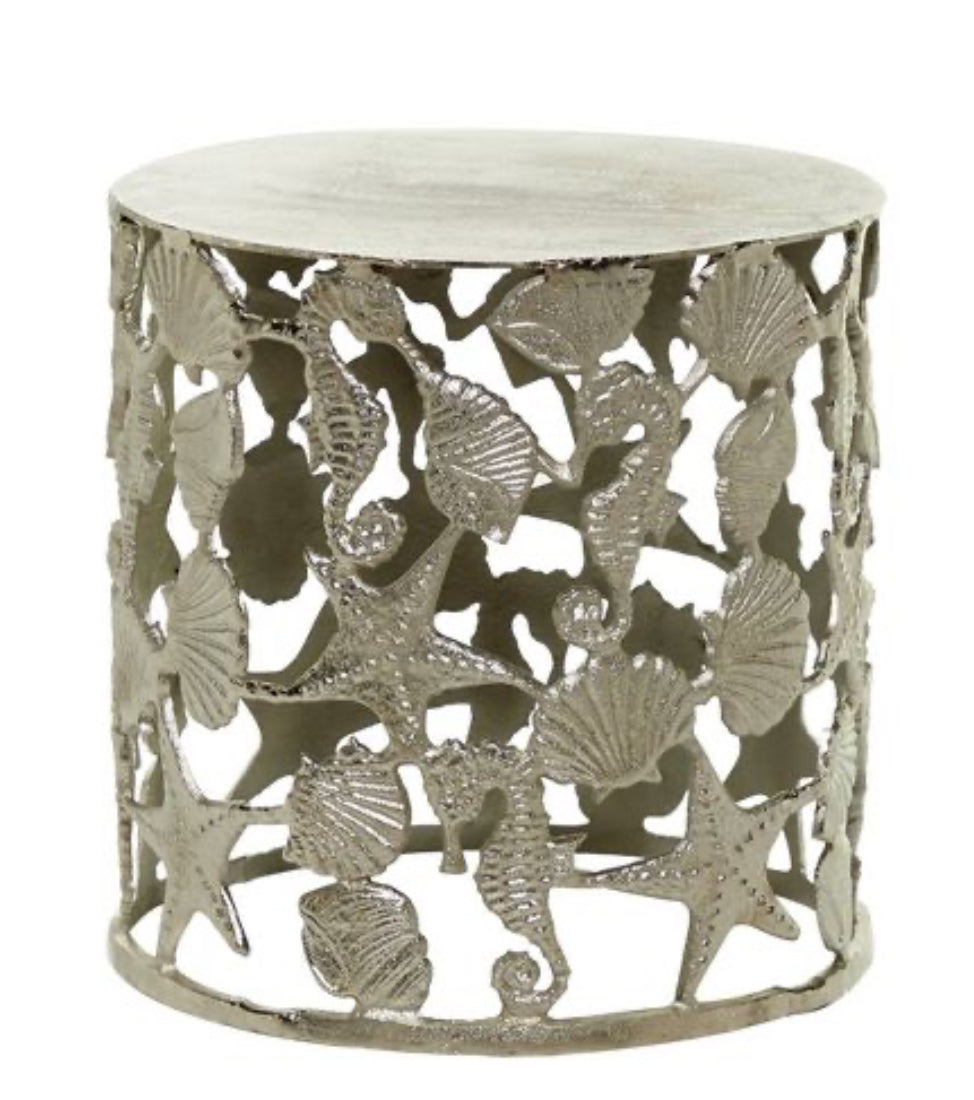 Coastal Aluminum Accent Table Silver - Olivia & May: Seahorse Base, Indoor Use, No Assembly Required