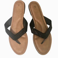 Womens Sandals Flip Flop with black glitter rhinestone look. New without. tags Size M(8-9)
