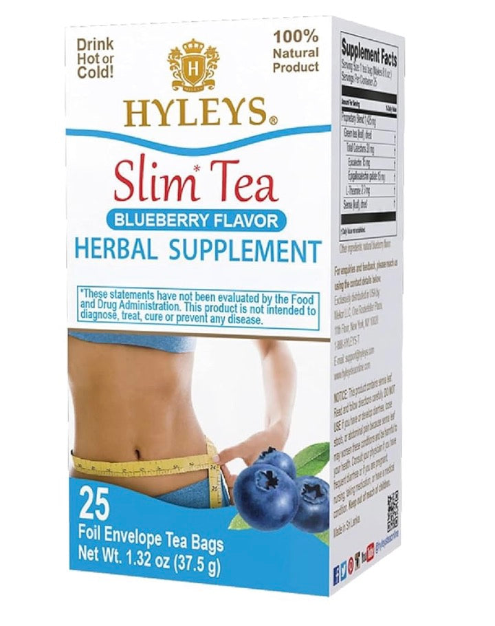 Hyleys Slim Tea Blueberry Flavor - Weight Loss Herbal Supplement Cleanse and Detox - 25 Tea Bags DLC: Janv28