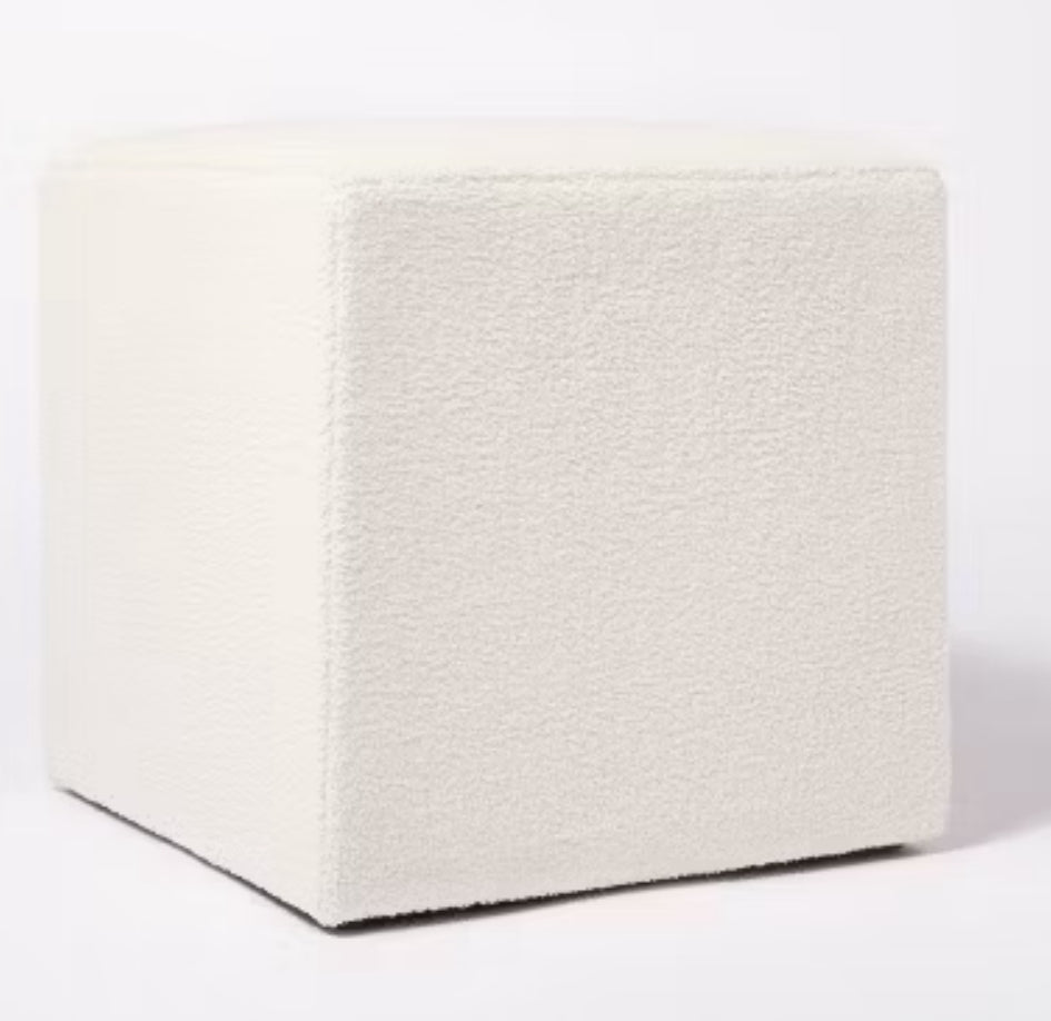 Lynwood Square Upholstered Cube Ottoman Faux Shearling Cream Boucle - Threshold designed with Studio McGee LPEU841680