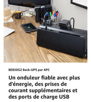
              APC Back-UPS 850VA, 120V, 2 USB charging ports, 9 NEMA outlets (3 surge)
            