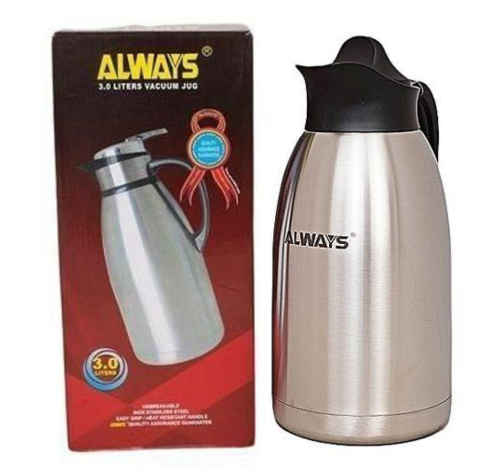 Always Stainless Steel Thermos Flask Jug – 3 Litres – Silver