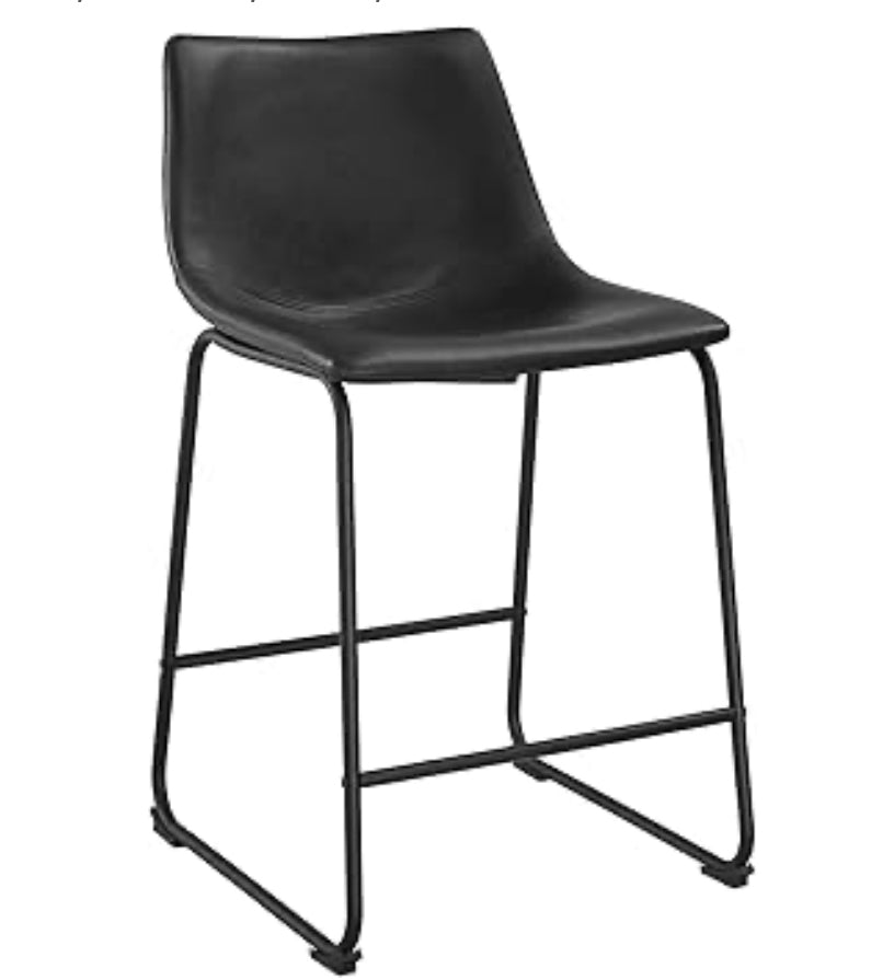 Walker Edison Douglas Urban Industrial Faux Leather Armless Counter Chairs, Set of 2, Black, 20