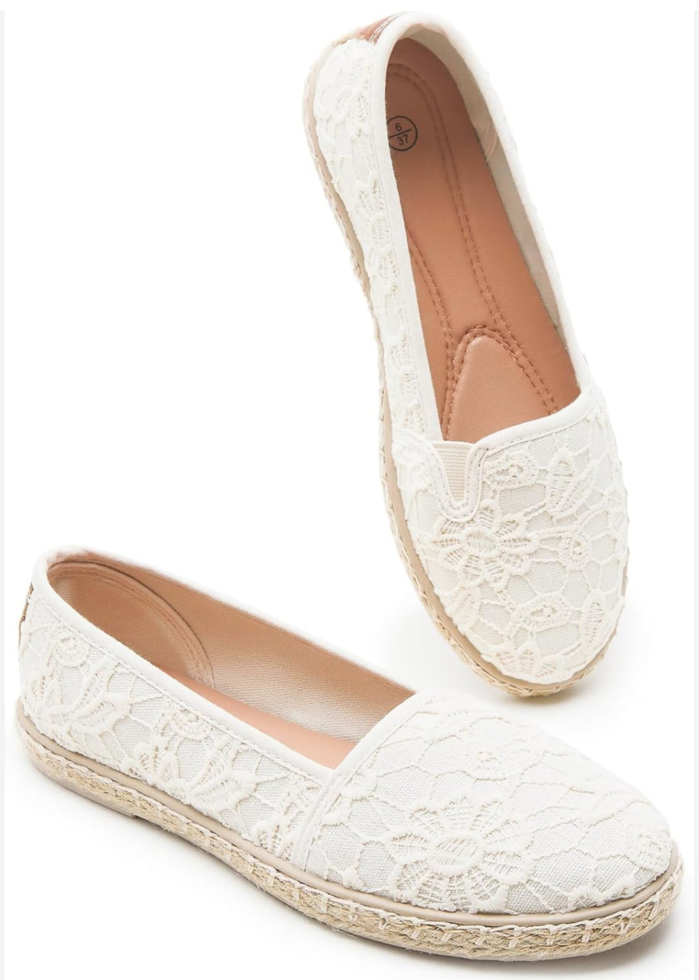 BABUDOG Women's Black Flats with flower embroideried,White Lace Ballet Flats,Comfortable Dress Flats Size 41