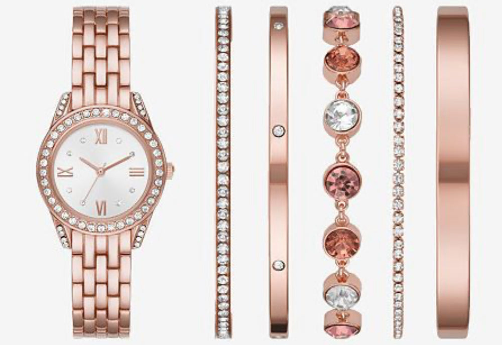 Ladies Sets Womens Crystal Accent Rose Goldtone 6-pc. Watch Boxed Set Fmdjset313 | One Size | Watches Watch Boxed Sets | In A Gift Box|Analog|Crystal Accent|Quick Ship