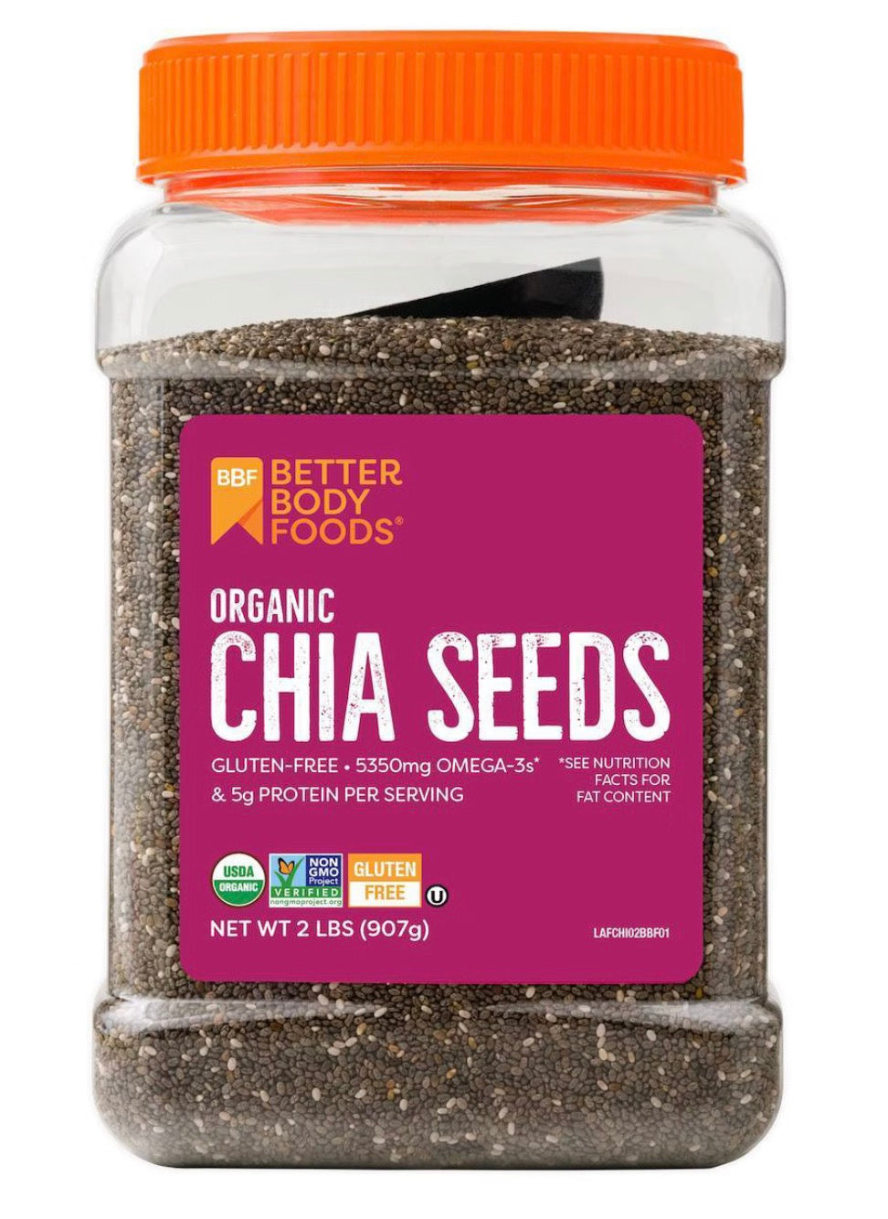 BetterBody Foods Organic Black Chia Seeds - (907g) DLC: Fév27